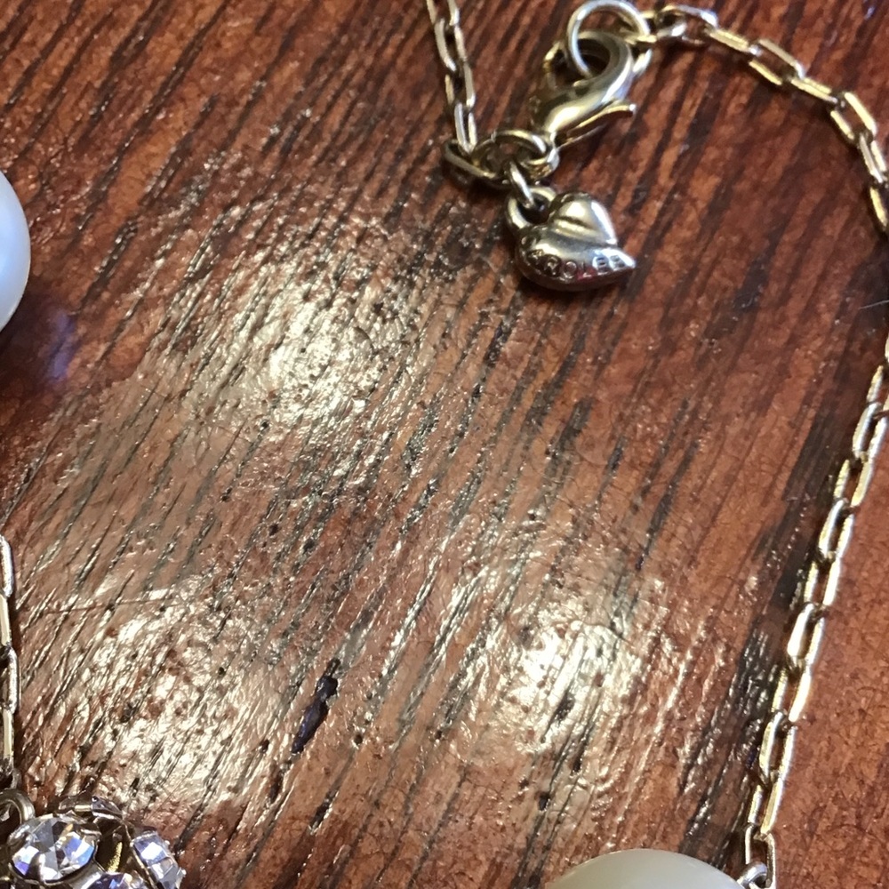 Signed Carolee Pearl + Rhinestone Necklace 34” - Picture 2 of 4